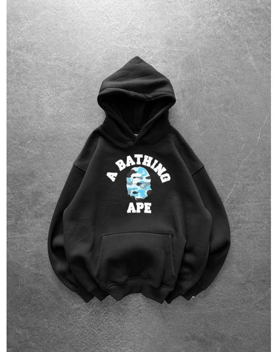 BP MAVİ BASKI 3 İPLİK PAMUKLU KUMAŞ OVERSİZE SWEAT SİYAH