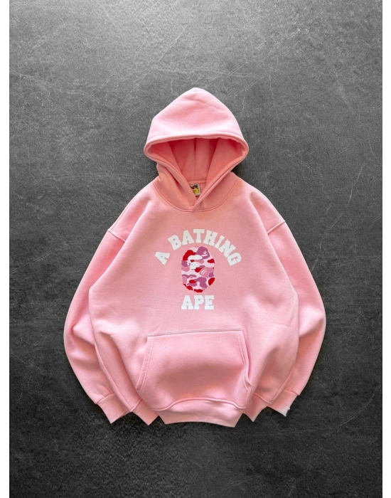 BP PEMBE BASKI 3 İPLİK PAMUKLU KUMAŞ OVERSİZE SWEAT PEMBE