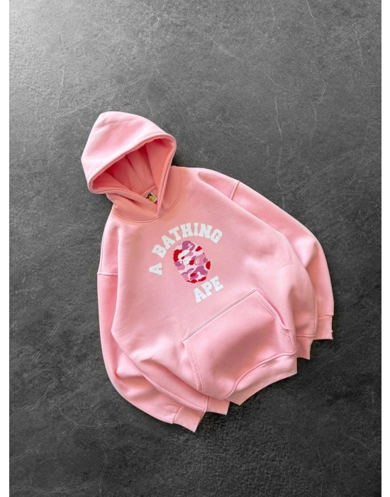 BP PEMBE BASKI 3 İPLİK PAMUKLU KUMAŞ OVERSİZE SWEAT PEMBE