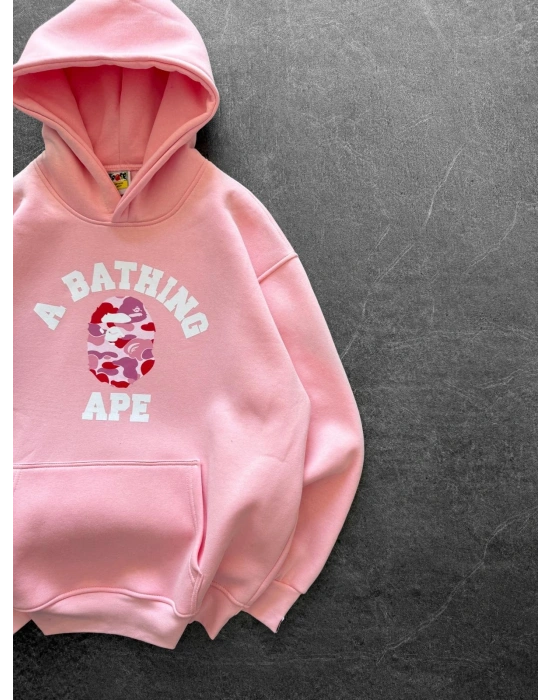 BP PEMBE BASKI 3 İPLİK PAMUKLU KUMAŞ OVERSİZE SWEAT PEMBE