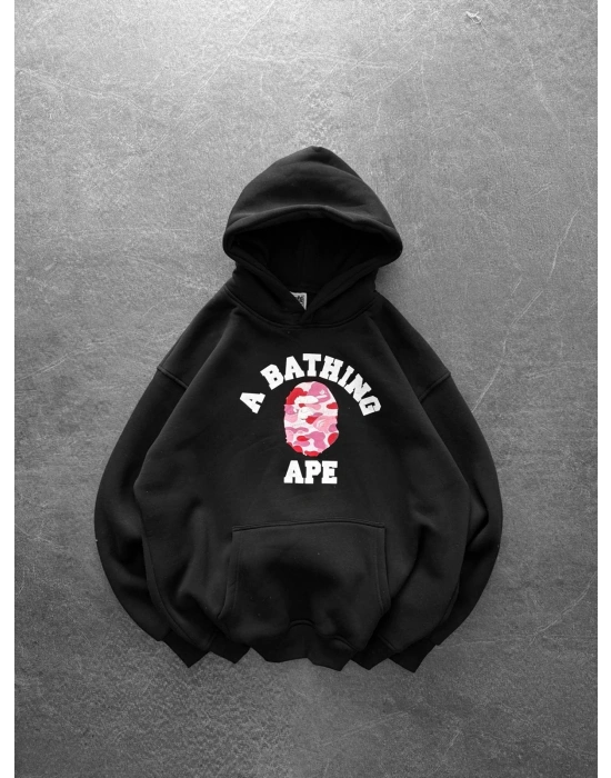 BP PEMBE BASKI 3 İPLİK PAMUKLU KUMAŞ OVERSİZE SWEAT SİYAH
