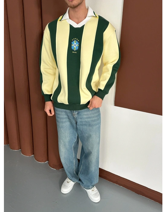 BRASİL POLO YAKA KALIN ŞERİT OVERSİZE SWEAT