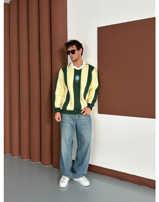 BRASİL POLO YAKA KALIN ŞERİT OVERSİZE SWEAT