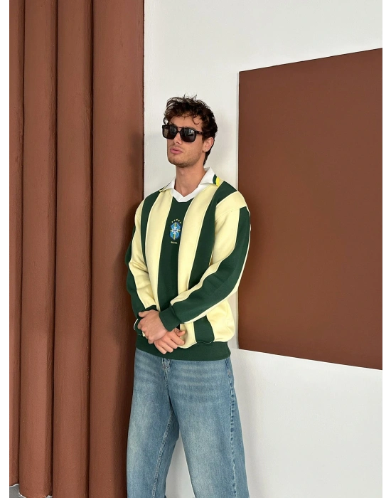 BRASİL POLO YAKA KALIN ŞERİT OVERSİZE SWEAT