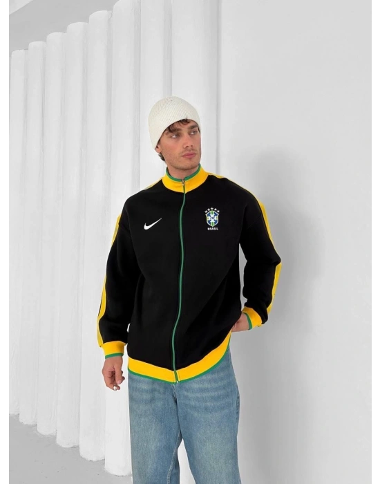 BRAZİL 3 İPLİK ŞARDONLU HIRKA SİYAH