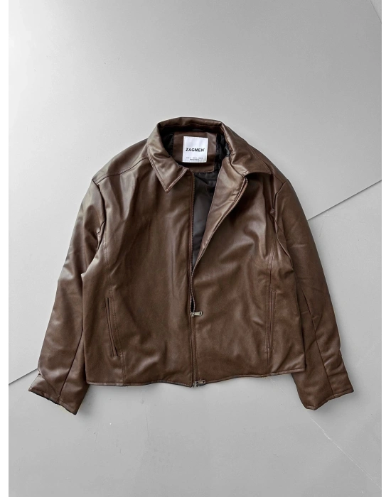 ÇAPRAZ DİKİŞ ESKİTME DERİ CEKET KAHVERENGİ