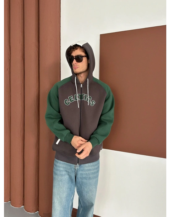 CELTİCS 3 İPLİK PAMUKLU KUMAŞ HIRKA YEŞİL