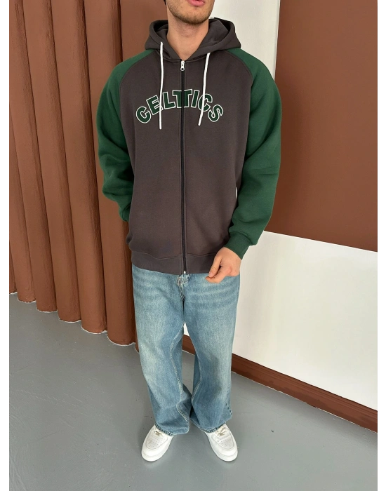 CELTİCS 3 İPLİK PAMUKLU KUMAŞ HIRKA YEŞİL