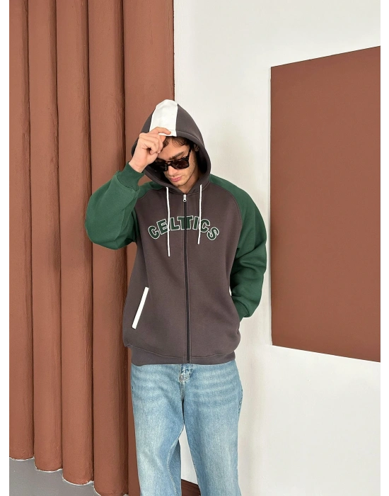 CELTİCS 3 İPLİK PAMUKLU KUMAŞ HIRKA YEŞİL