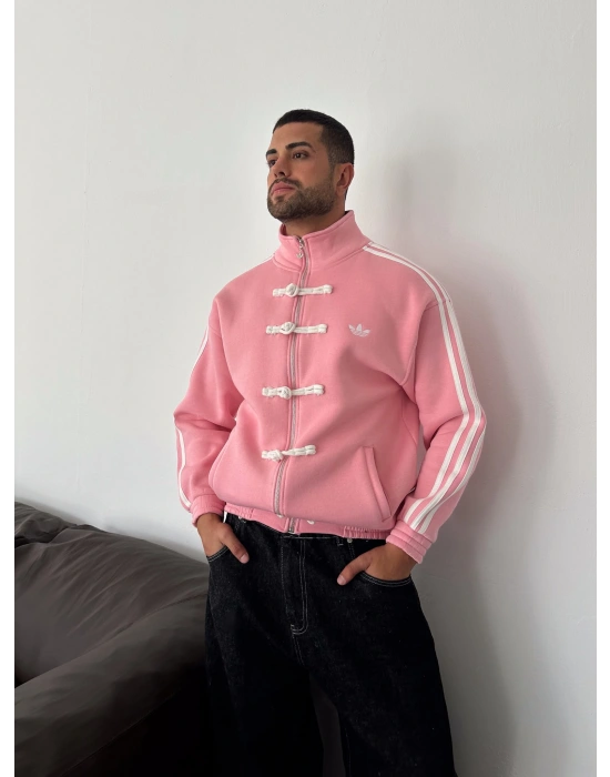 CHİN OVERSİZE 3 İPLİK PAMUKLU HIRKA PEMBE