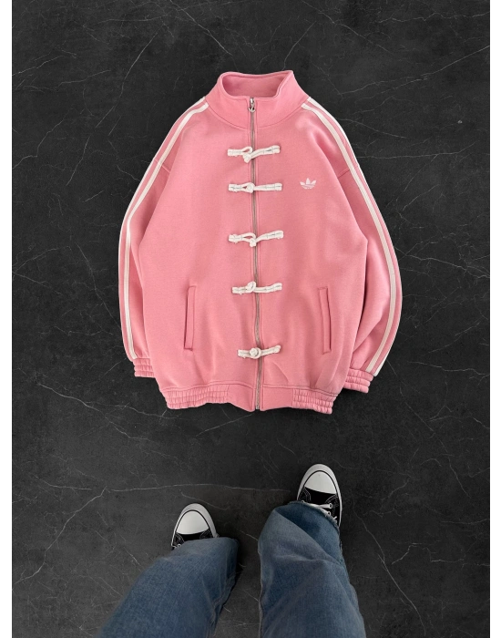 CHİN OVERSİZE 3 İPLİK PAMUKLU HIRKA PEMBE