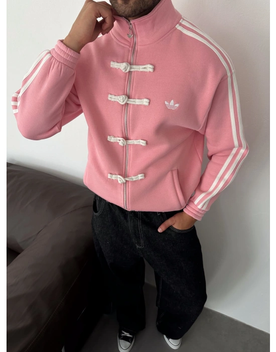 CHİN OVERSİZE 3 İPLİK PAMUKLU HIRKA PEMBE