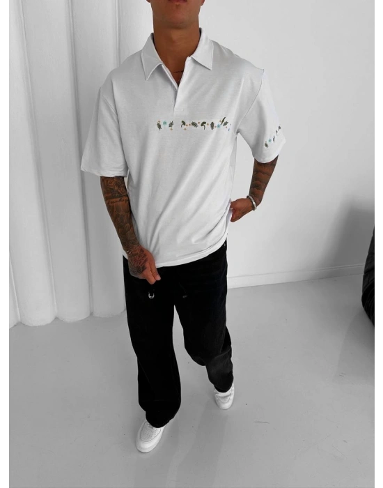 ÇİÇEKLİ POLO YAKA TİŞÖRT