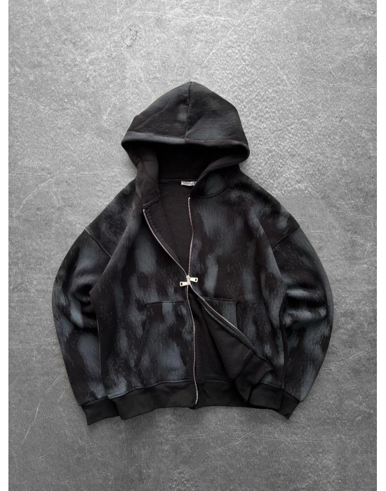 ÇİFT FERMUAR EFSANE DESENLİ OVERSİZE HIRKA