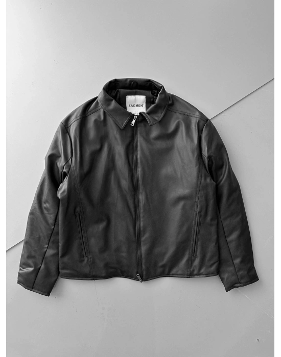 ÇİFT FERMUARLI DERİ CROP CEKET