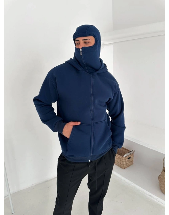 ÇİFT KAPÜŞONLU BASİC OVERSİZE 3 İPLİK PAMUKLU HIRKA LACİ