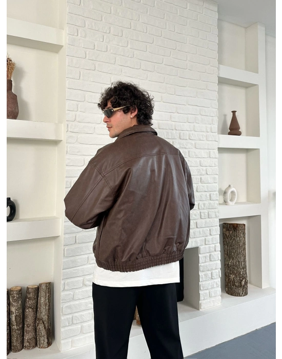 ÇITÇIT DETAY ESKİTME DERİ ŞİŞME CEKET KAHVERENGİ