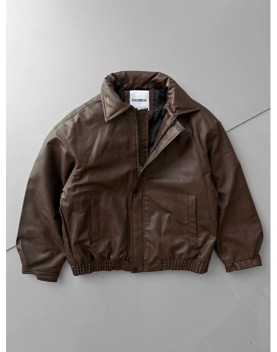 ÇITÇIT DETAY ESKİTME DERİ ŞİŞME CEKET KAHVERENGİ