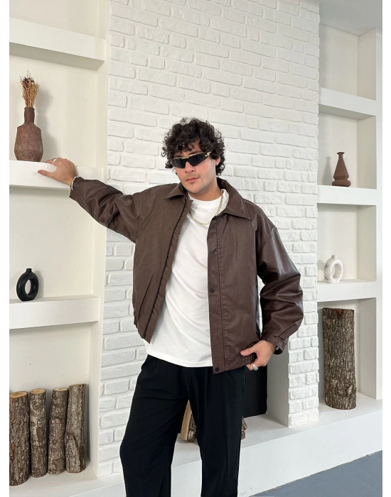 ÇITÇIT DETAY ESKİTME DERİ ŞİŞME CEKET KAHVERENGİ