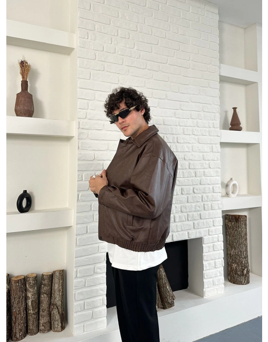 ÇITÇIT DETAY ESKİTME DERİ ŞİŞME CEKET KAHVERENGİ