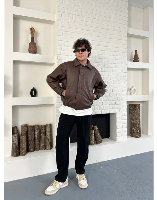 ÇITÇIT DETAY ESKİTME DERİ ŞİŞME CEKET KAHVERENGİ