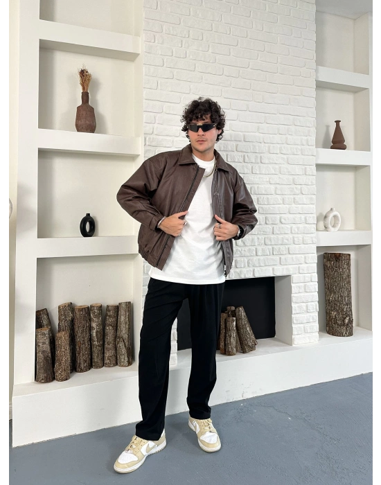 ÇITÇIT DETAY ESKİTME DERİ ŞİŞME CEKET KAHVERENGİ