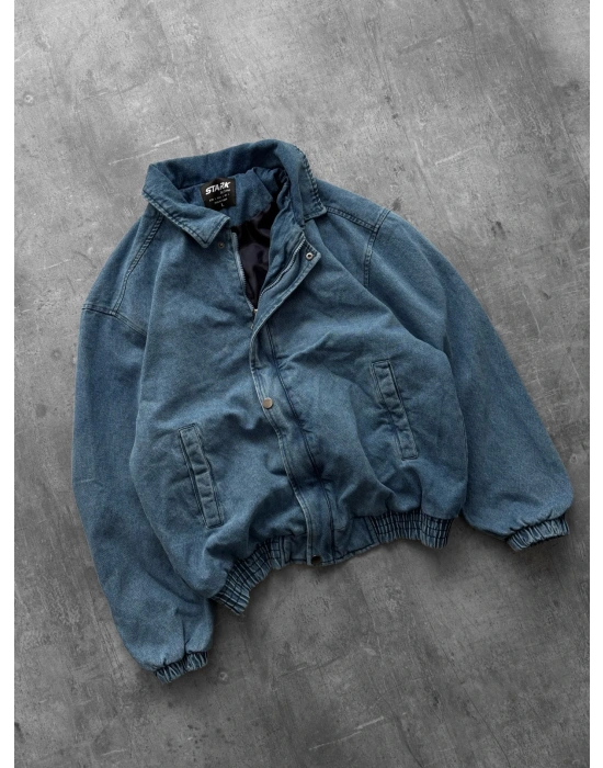 ÇITÇITLI OVERSİZE KOT CEKET MAVİ