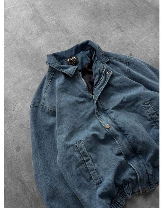 ÇITÇITLI OVERSİZE KOT CEKET MAVİ