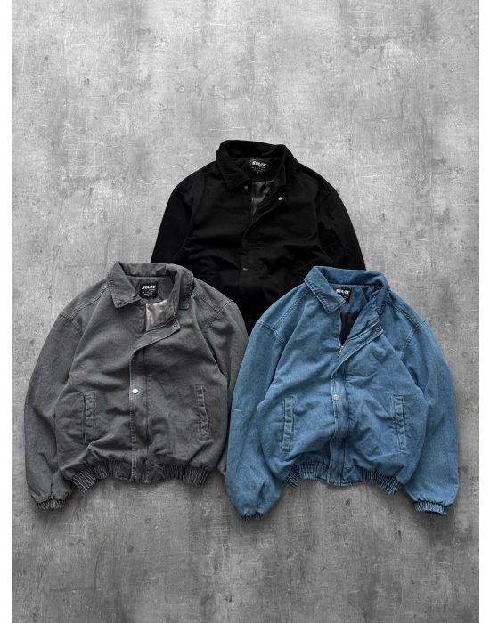 ÇITÇITLI OVERSİZE KOT CEKET SİYAH