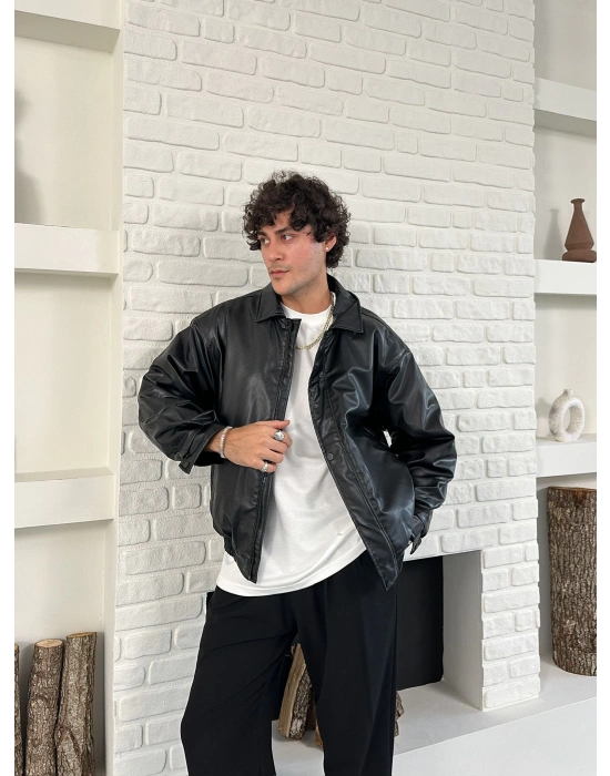 ÇITÇITLI ZG ŞİŞME DERİ CEKET SİYAH