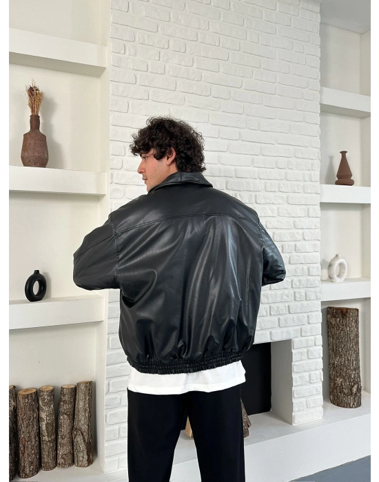 ÇITÇITLI ZG ŞİŞME DERİ CEKET SİYAH