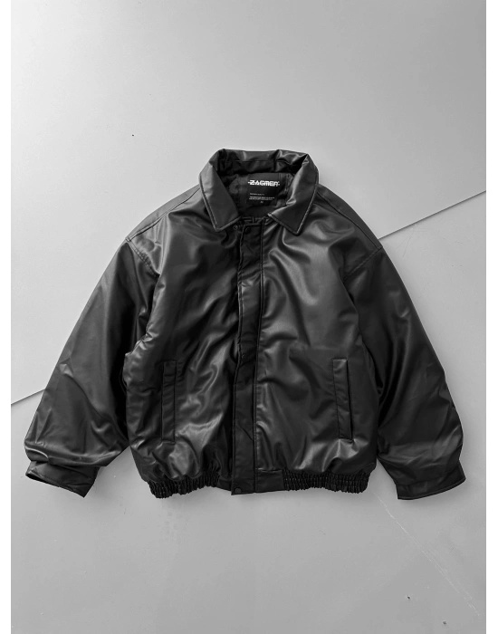 ÇITÇITLI ZG ŞİŞME DERİ CEKET SİYAH