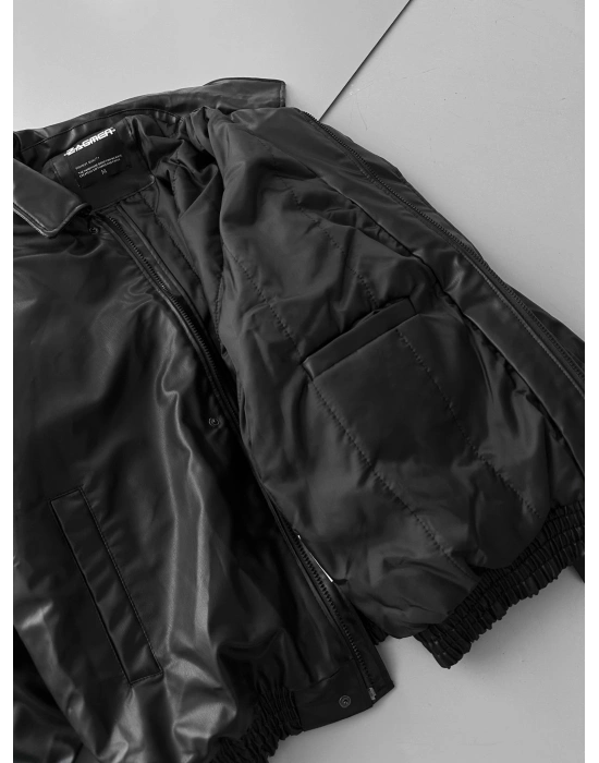 ÇITÇITLI ZG ŞİŞME DERİ CEKET SİYAH