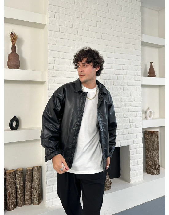 ÇITÇITLI ZG ŞİŞME DERİ CEKET SİYAH