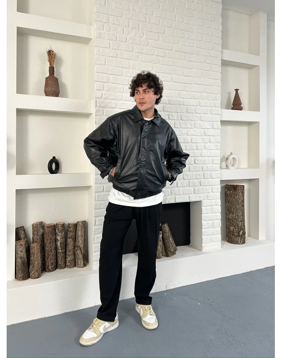 ÇITÇITLI ZG ŞİŞME DERİ CEKET SİYAH