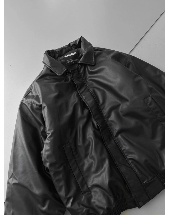 ÇITÇITLI ZG ŞİŞME DERİ CEKET SİYAH