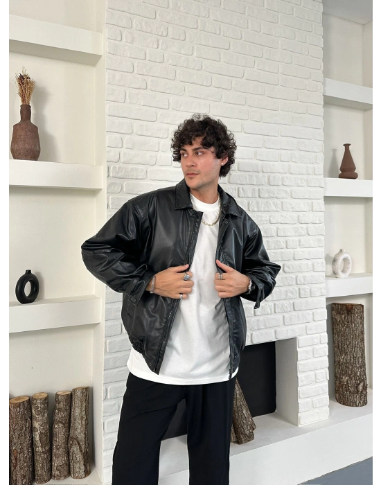 ÇITÇITLI ZG ŞİŞME DERİ CEKET SİYAH