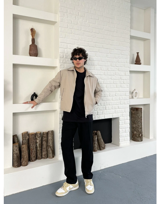 DIŞ DİKİŞ DETAY GABARDİN CROP CEKET KREM