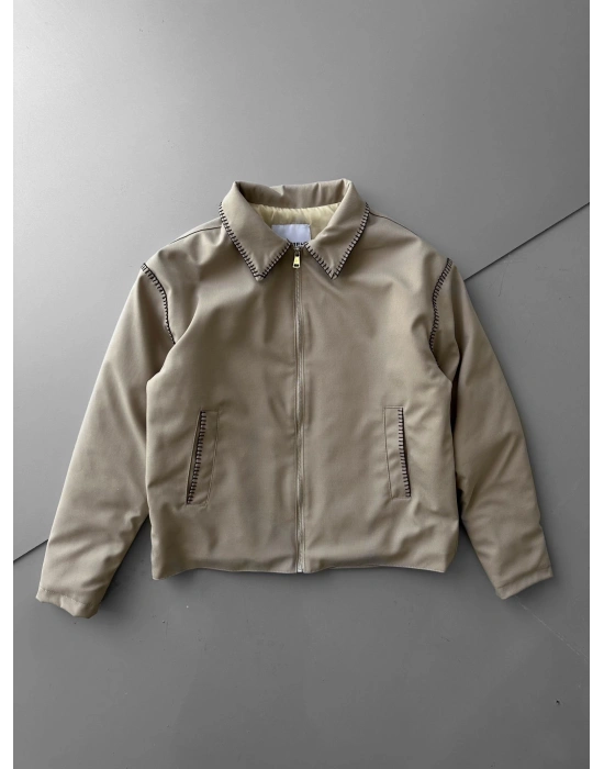 DIŞ DİKİŞ DETAY GABARDİN CROP CEKET KREM