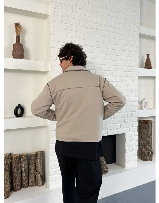 DIŞ DİKİŞ DETAY GABARDİN CROP CEKET KREM