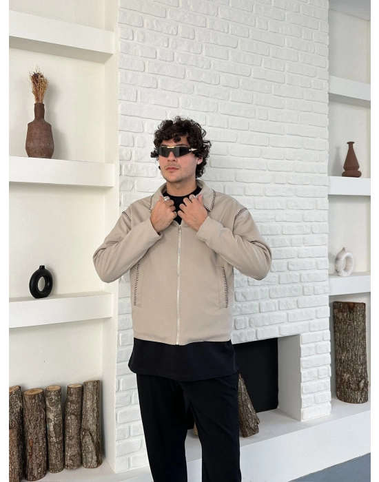 DIŞ DİKİŞ DETAY GABARDİN CROP CEKET KREM