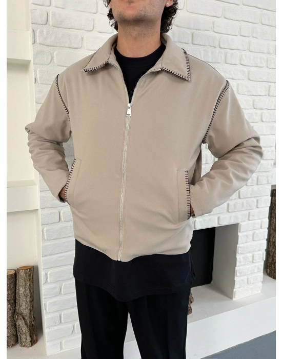 DIŞ DİKİŞ DETAY GABARDİN CROP CEKET KREM