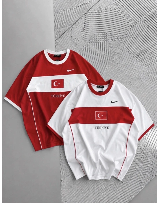 Dk Turkey Bisiklet Yaka Oversize Tişört Kırmızı İft