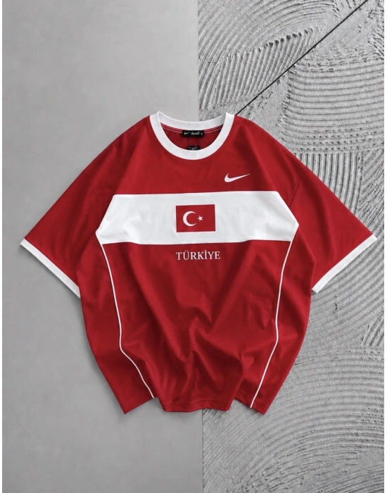 Dk Turkey Bisiklet Yaka Oversize Tişört Kırmızı İft