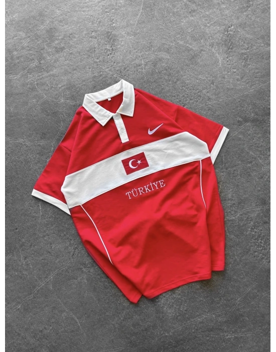 Dk Turkey Oversize polo yaka Tişört Kırmızı HL