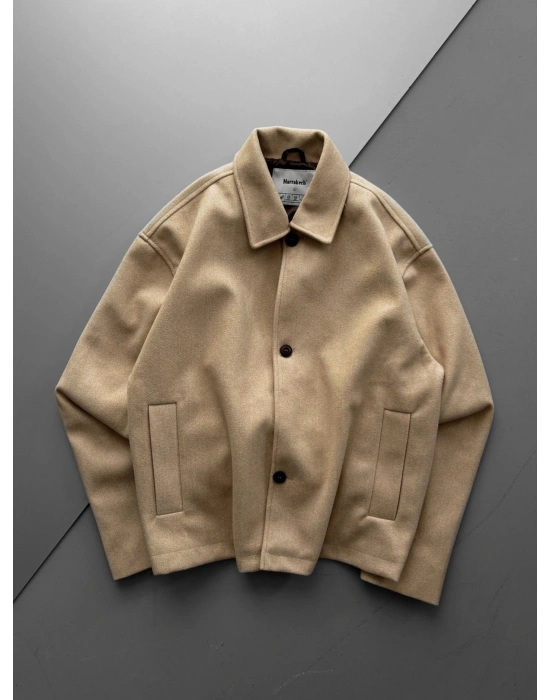 DÜĞMELİ KAŞE CEKET KREM