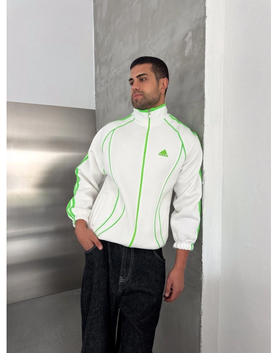 NEON AD OVERSİZE 3 İPLİK PAMUKLU HIRKA BEYAZ
