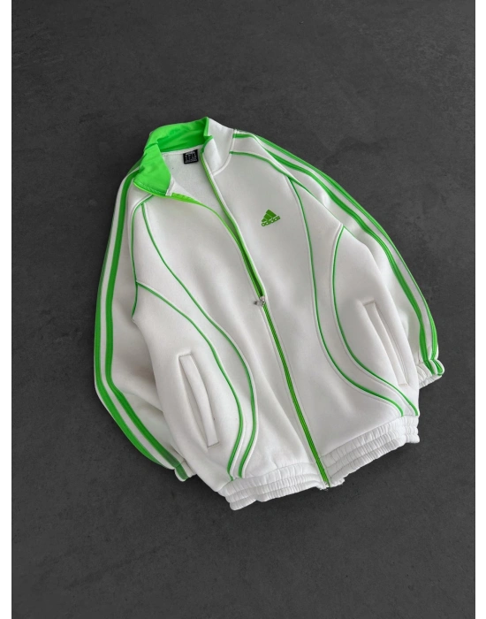NEON AD OVERSİZE 3 İPLİK PAMUKLU HIRKA BEYAZ