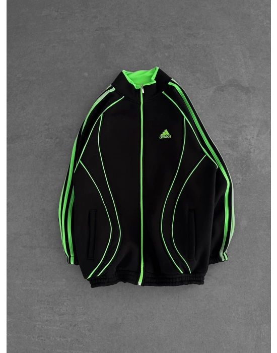 NEON AD OVERSİZE 3 İPLİK PAMUKLU HIRKA SİYAH