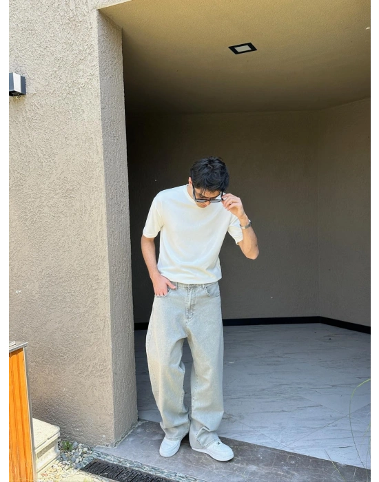 FULL BAGGY GRJ KOT PANTOLON KREM